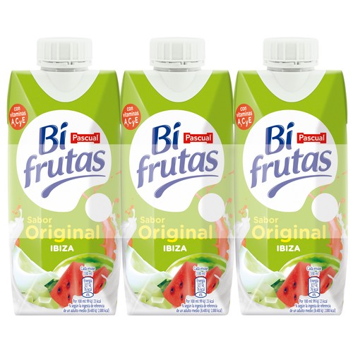 Leche con zumo de frutas mediterráneas y 0% materia grasa BIFRUTAS de Pascual 3 x 330 ml.