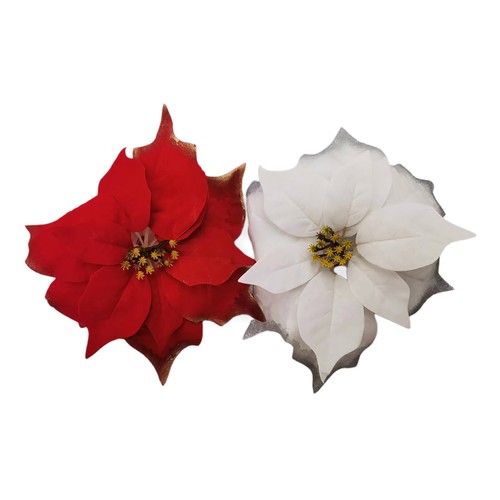 Poinsettia de plástico 22x5cm con clip rojo/blanco modelos surtidos, ACTUEL.