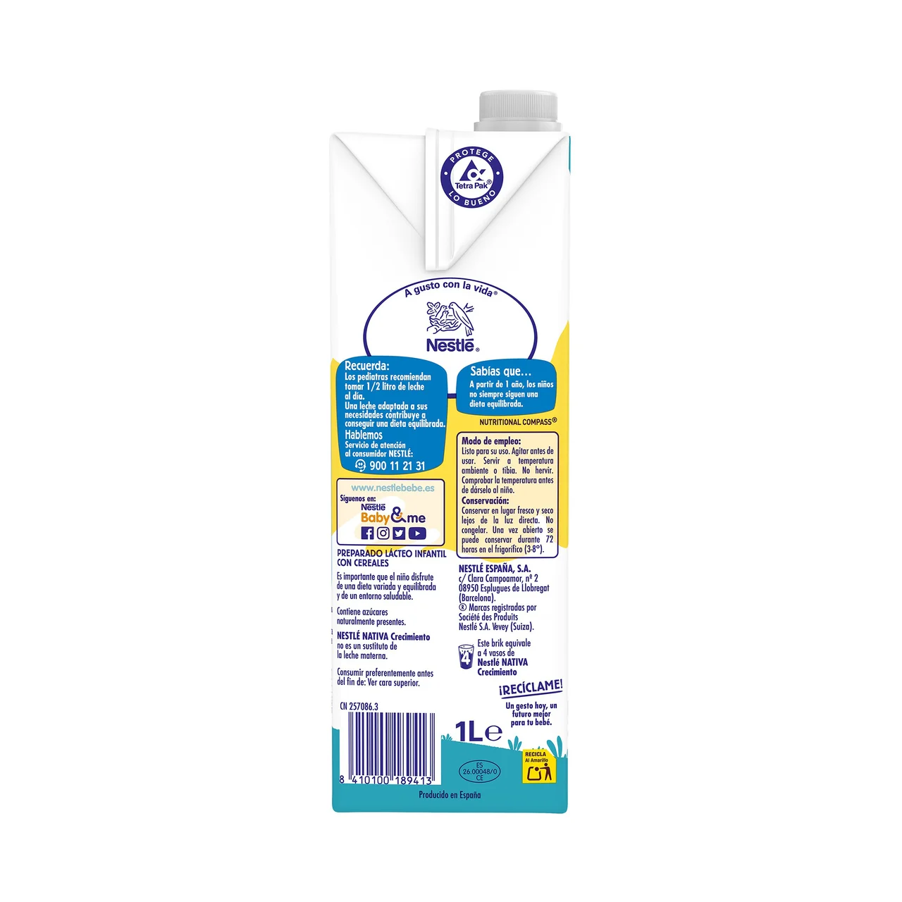 Crecimiento de Nestlé Leche (3) de crecimiento con cereales, de 12 a 36 meses 1 l.