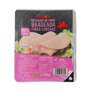 AUCHAN Pechuga de pavo braseada cortada en lonchas finas 150 g Producto Alcampo.