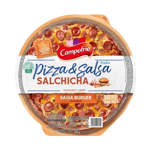CAMPOFRÍO Pizza & salsa Pizza de salchichas, jamón y salsa burger 395 g.
