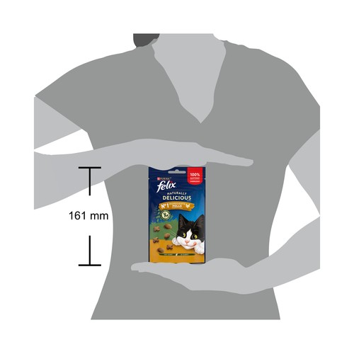 FELIX naturally delicious de Purina Snacks para gatos adultos con pollo y un toque de hierba gatera 50 g.