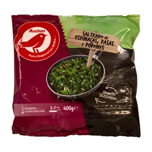 AUCHAN Salteado de espinacas, pasas y piñones 400 g. Producto Alcampo