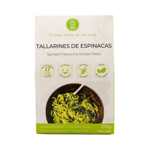 THE KONJAC SHOP Tallarines de konjac con espinacas, que ayudan a adelgazar, listos para comer 270 g.