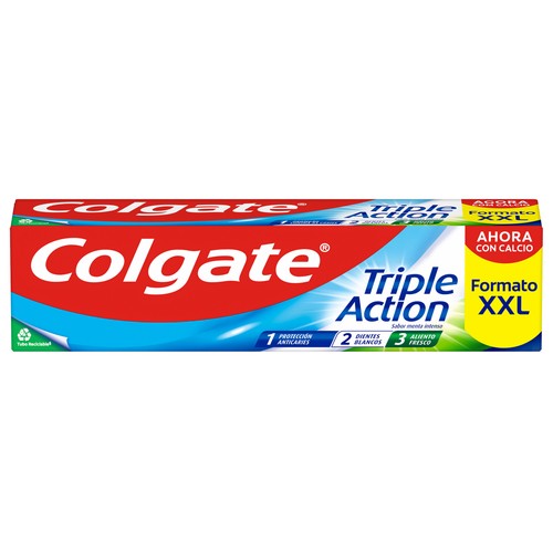 COLGATE Triple action Pasta de dientes con calcio, triple acción y sabor a menta intensa 100 ml.