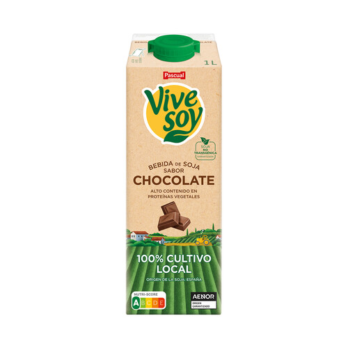 Bebida de soja de origen 100% local y con sabor a chocolate VIVESOY de Pascual 1 l.