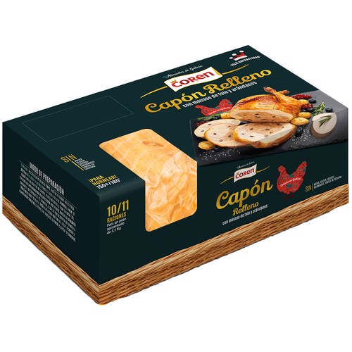 COREN Capón relleno con mousse de foie trufado y arándanos, listo para hornear.