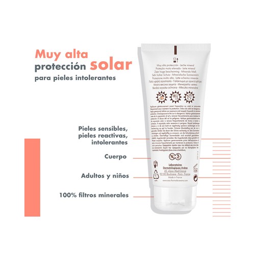 THERMALE AVÉNE Leche mineral protectora con FPS 50+ (muy lato), para pieles sensibles 100 ml.