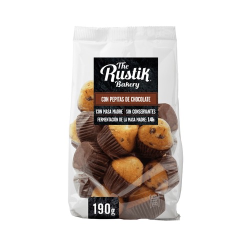 Magdalenas mini con pepitas de chocolate THE RUSTIK BAKERY 18 uds. 190 g.