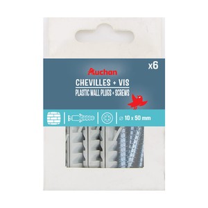 Imagen de Taco nylon y tirafondo 10 x 50 mm, 6 unidades, ALCAMPO.