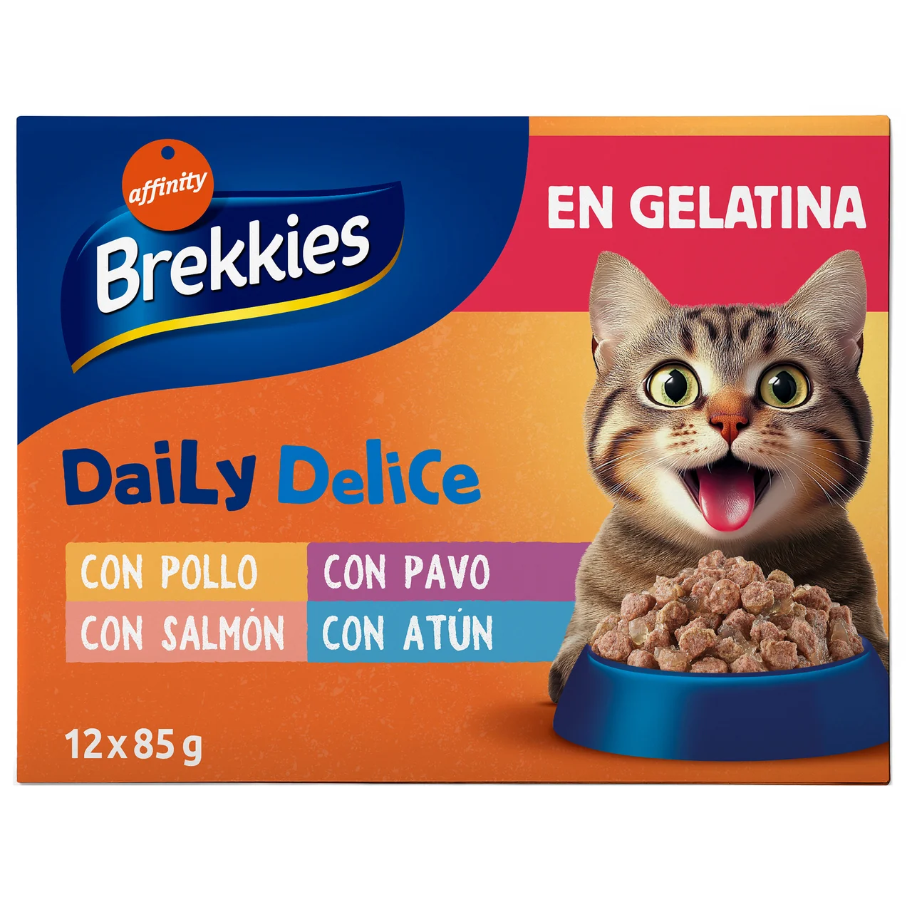 BREKKIES Alimento húmedo para gato formato gelatina con pavo y atún 85 X 12 gr