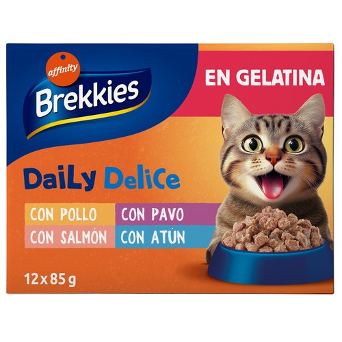 BREKKIES Alimento húmedo para gato formato gelatina con pavo y atún 85 X 12 gr