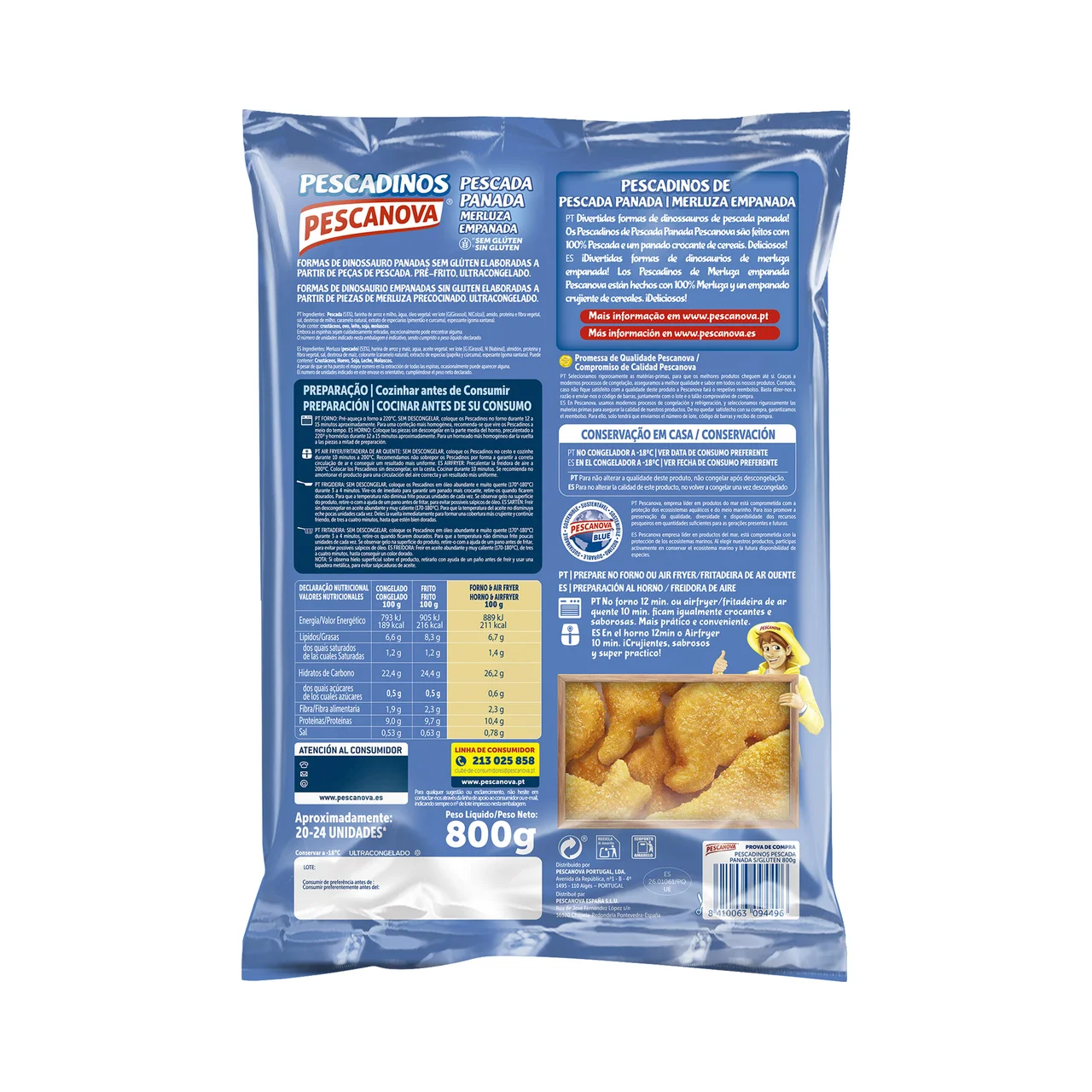 Pescadinos Merluza empanada con formas de dinosaurios 800 g.