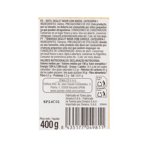 PRODUCTO ALCAMPO Dàtiles Tàmaras, Deglet Nour con hueso 400 g