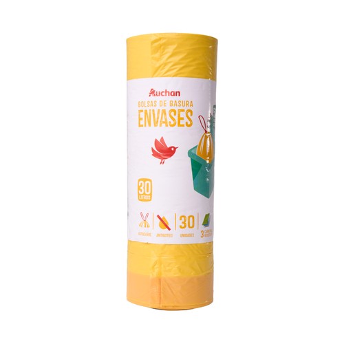 Bolsas de basura amarilla con autocierre capacidad 30 litros 55 x 60 cm. PRODUCTO ALCAMPO 30 uds.