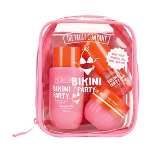 THE FRUIT COMPANY Bikini party Neceser con gel de ducha (100ml), crema corporal y bruma corporal (35ml) aroma a fresa, manzana y caña de azúcar.