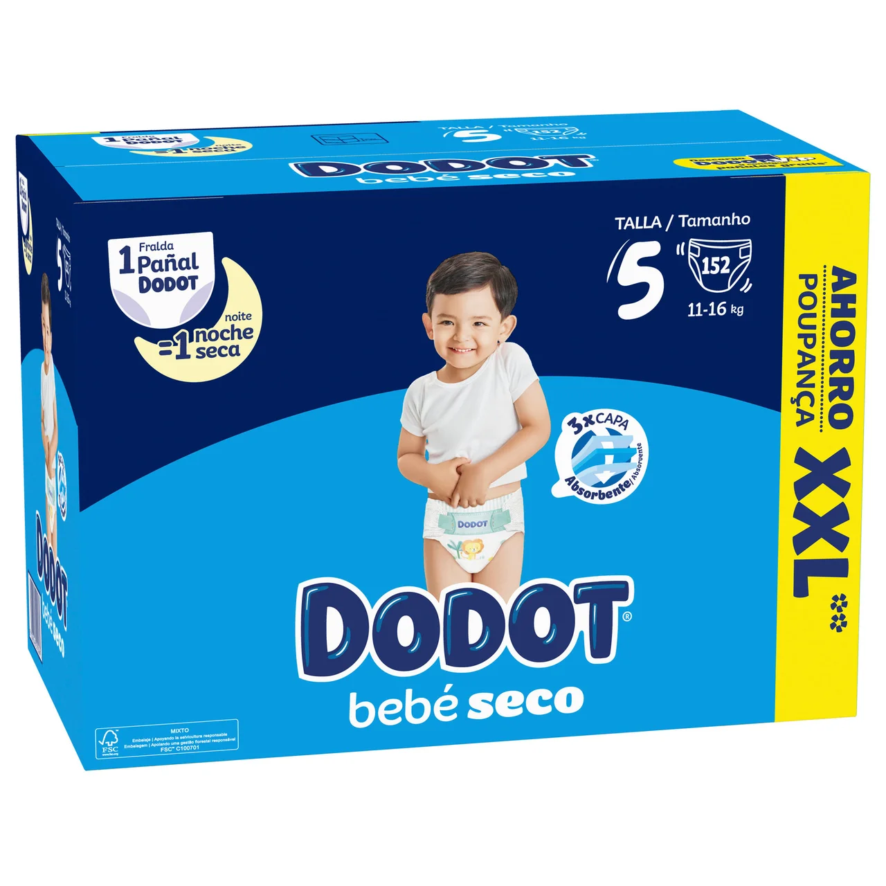 DODOT Bebé-seco Pañales talla 5 (11-16 k) 152 uds.