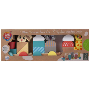Imagen de Tren de madera Leo de 30cm con piezas apilables de madera FSC, ONE TWO FUN ALCAMPO.