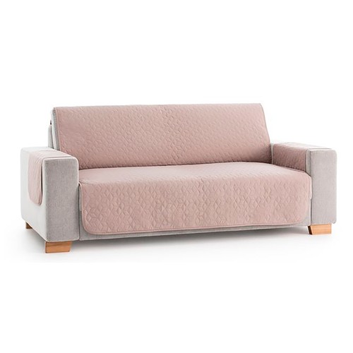 Cubresofa acolchado antimmanchas y antideslizante, 3 plazas, lino, color rosa, BELMARTI.