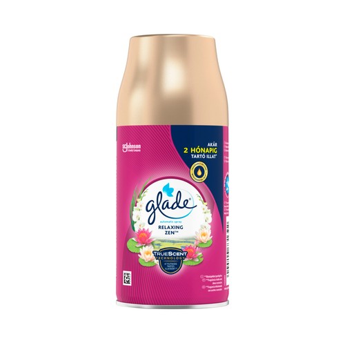 GLADE Relaxing zen Recambio para ambientador automático en spray con frangancia infusionada con aceites esenciales 269 ml.