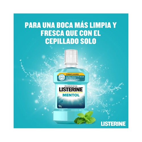 LISTERINE Enjuague bucal con flúor de uso diaro, sabor a mentol 1 l.