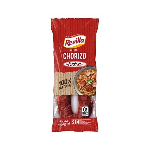 Sarta de chorizo dulce extra, elaborado sin gluten, sin colorantes ni colorantes REVILLA 250 g.