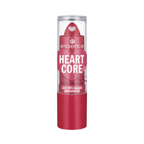 ESSENCE Heart core tono 01 rojo Bálsamo labial nutritivo con forma de corazón en el centro, fragancia frutal.