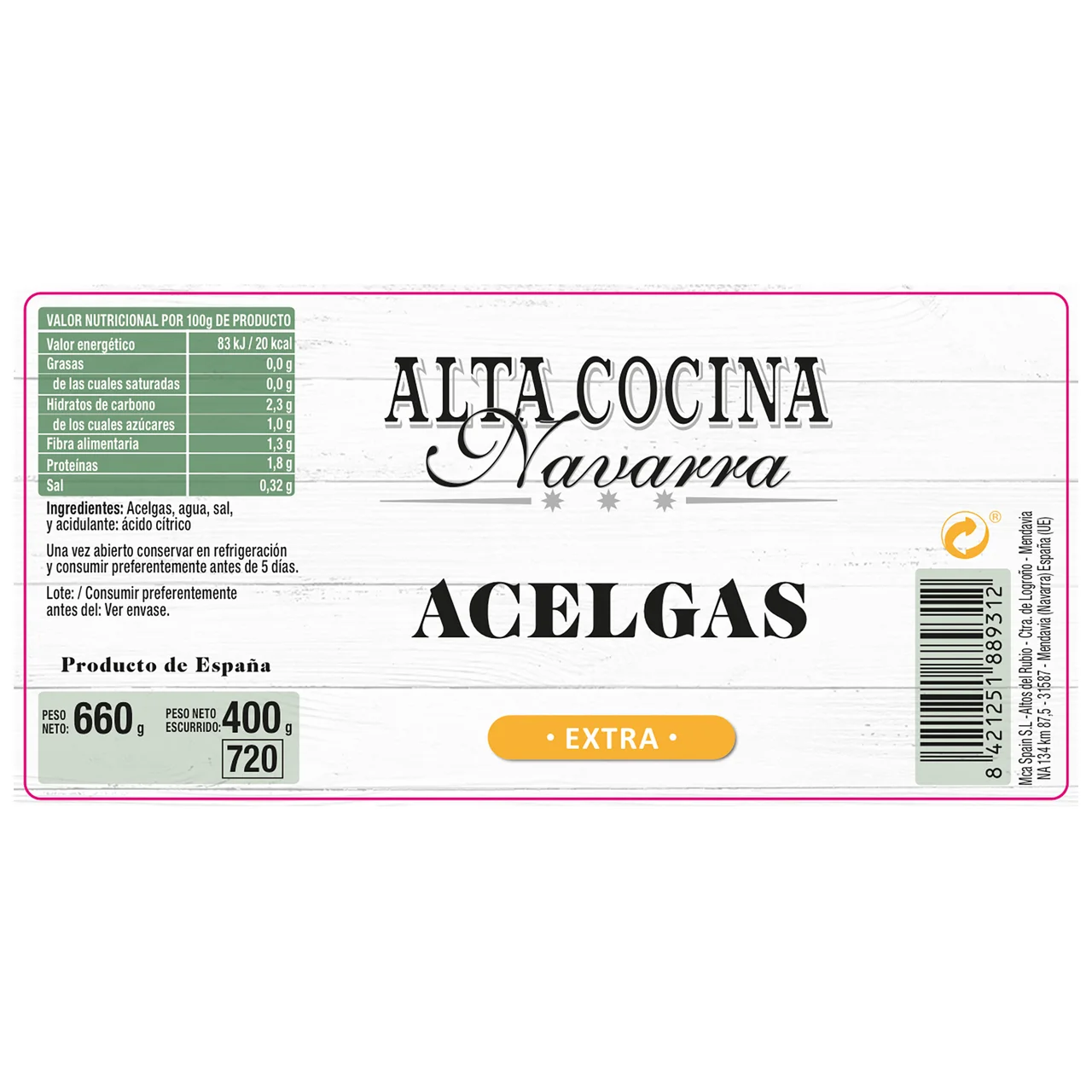 Acelgas frasco de 400 g.