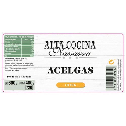 ALTA COCINA Acelgas frasco de 400 g.