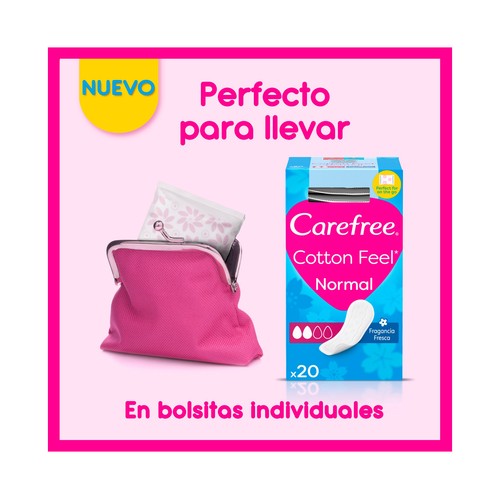CAREFREE Cotton feel Protegeslips (salvaslips) normal, transpirables, con bolsitas individuales 20 uds.