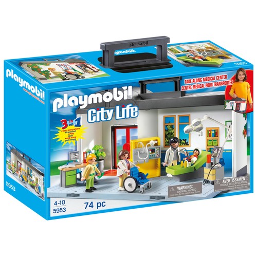 Escenario de juego Hospital maletín con 4 figuras y accesorios, City Life 5953 PLAYMOBIL.
