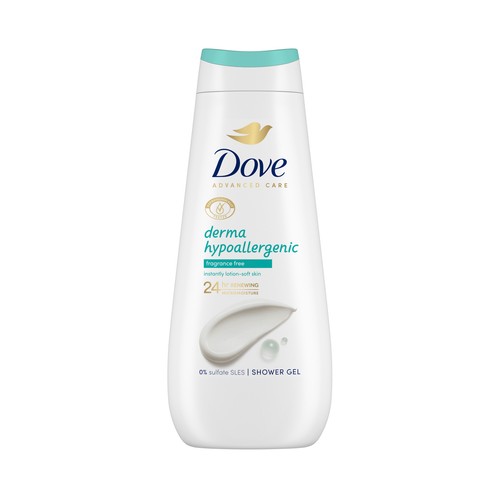 DOVE Advance care Gel hidratante hypoalergénico para baño o ducha 400 ml.