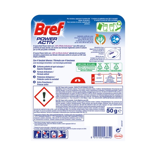 BREF Power activ Colgador Wc con acción 4 en 1 y aroma a lavanda.