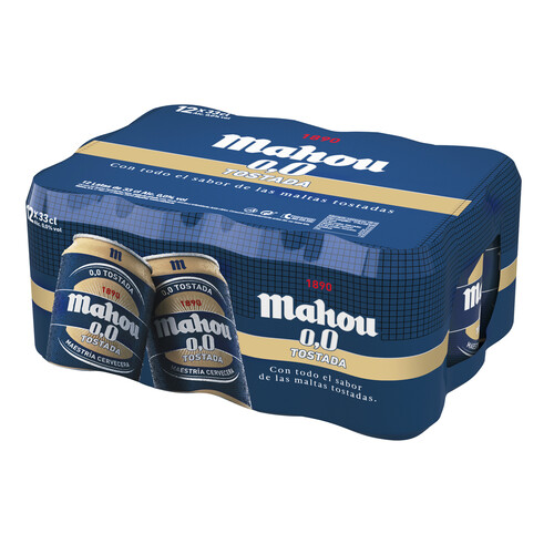 MAHOU Cervezas tostadas 0,0 % alcohol Pack 12 latas x 33 cl.