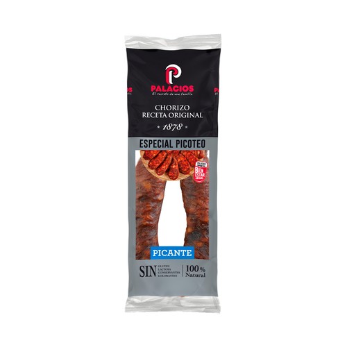 Chorizo picante extra, especial para picoteo PALACIOS 450 g.