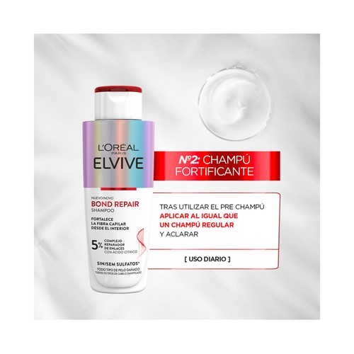 ELVIVE Champú fortificante y reparador, sin sulfatos, para todo tipo pelo dañado ELVIVE Bond repair de L´oréal 200 ml.