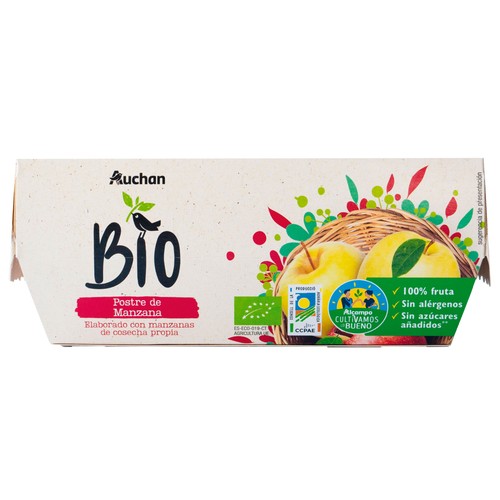 Compota de manzana ecológica ALCAMPO PRODUCCCIÓN CONTROLADA ECOLÓGICO Pack de 4 uds. x 100 g.