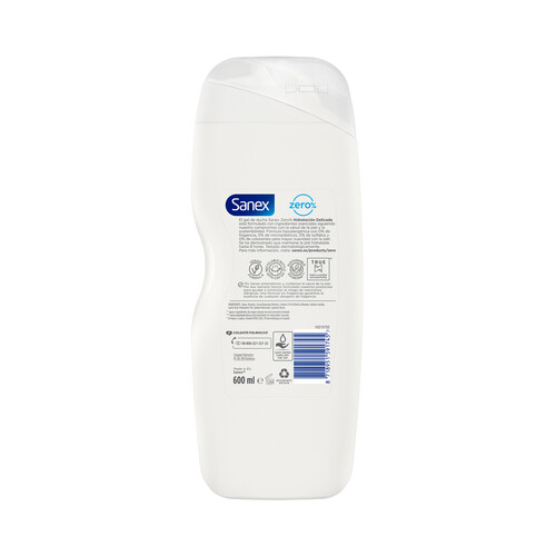 SANEX Zero % Gel de ducha o baño, con hidratantes naturales para pieles sensibles y delicadas 600 ml.