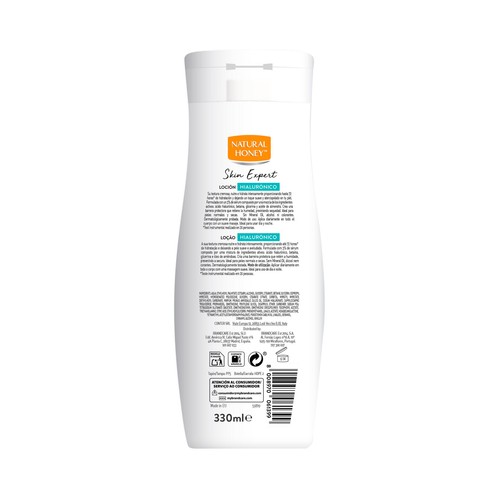 NATURAL HONEY Skin expert hialurónico Loción corporal hidratante, para todo tipo de pieles incluso muy secas 330 ml.
