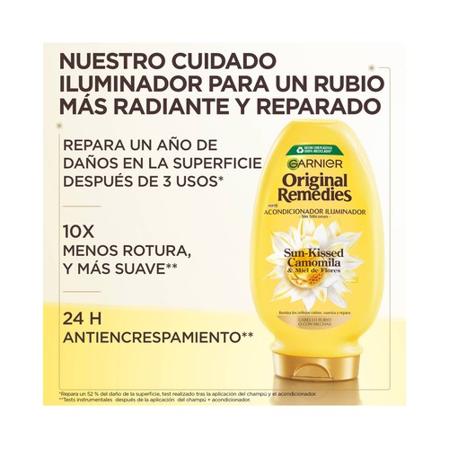 ORIGINAL REMEDIES Sun-kissed de Garnier Acondicionador iluminador, para cabellos rubios o con mechas 250 ml.