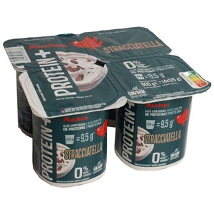 AUCHAN Leche fermentada proteico con trocitos de stracciatella y 0% materia grasa 4 x 125 g Producto Alcampo.