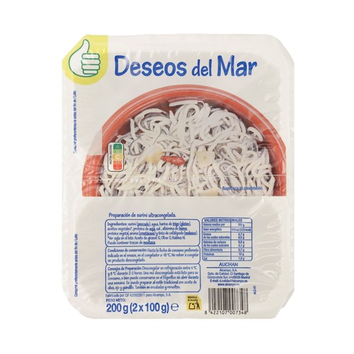 PRODUCTO ECONÓMICO ALCAMPO Antojos (sucedáneo de angulas) ultracongelado PRODUCTO ECONÓMICO ALCAMPO 200 g.