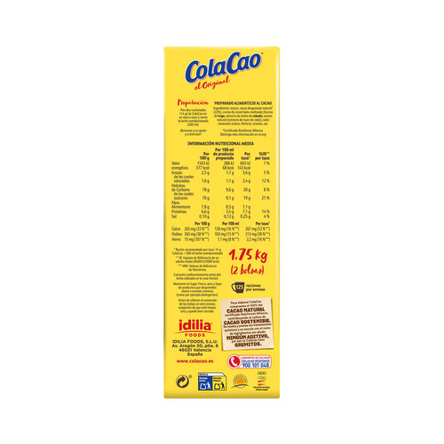 COLACAO Cacao en polvo soluble COLACAO Original 1,75 Kg.