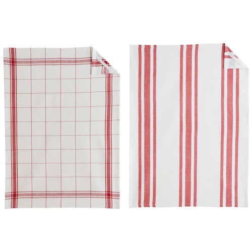 Pack de 2 paños de cocina color rojo 100% algodón 180g/m², 50x70cm. ACTUEL.