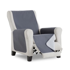 Imagen de Cubresofá acolchado reversible para sofá de 1 plaza, color gris claro-gris oscuro.