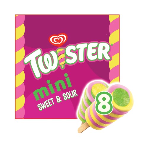TWISTER Sweet & sour de Frigo Mini polos de fresa, con sorbete de manzana y limón 8 x 50 ml.