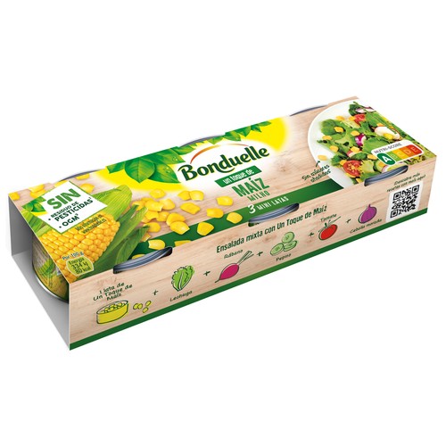 BONDUELLE Maíz en grano Un Toque de pack 3 uds. x 65 g