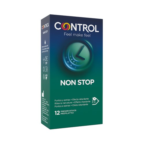 Preservativos lubricados con puntos y estrías y efecto retardante CONTROL Non Stop Dots & Lines 12 uds.