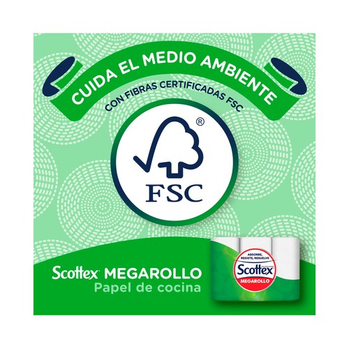 SCOTTEX Megarollo Papel de cocina resistente y super absorvente 3 uds.