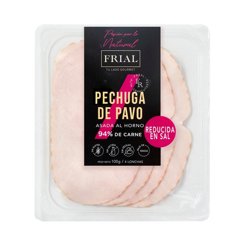 Pechuga de pavo reducida en sal y cortada en finas lonhcas FRIAL 100 g.